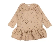 Petit Piao café rose/denim blue frill dot kjole modal